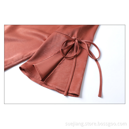 Fashion Cutting V-neck Solid Color Silk Sweet Top